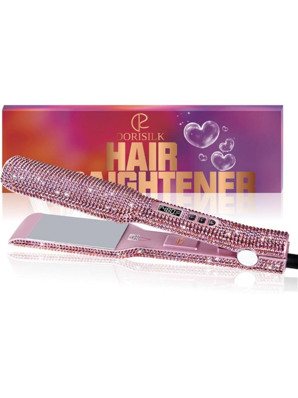 2-In-1 Titanium Flat Iron & Curling Iron, Bling Rhinestone, High Heat 480°F